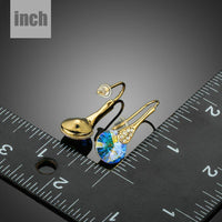 gold plated round crystal drop earrings detail view by KHAISTA