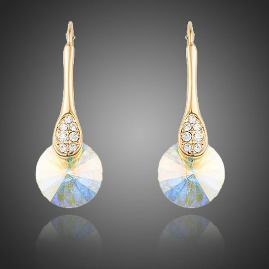 khaista trendy gold plated round crystal drop earrings mje0228 image 1