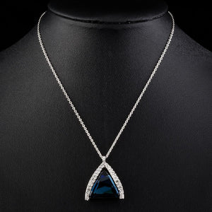 Triangle Cut Blue Austrian Crystals Stone Pendant Necklace - KHAISTA Fashion Jewellery