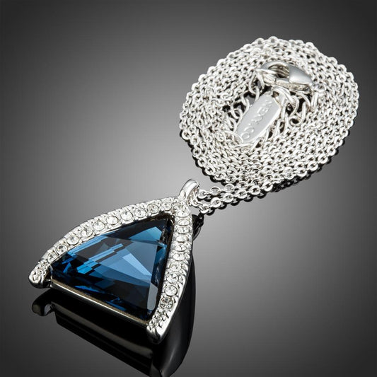 khaista triangle cut blue austrian crystals stone pendant necklace prn0238 image 1
