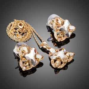 Triangle Flower Stud Earrings & Pendant Necklace Set - KHAISTA Fashion Jewellery