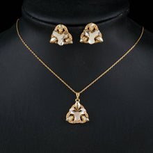 Load image into Gallery viewer, Triangle Flower Stud Earrings &amp; Pendant Necklace Set - KHAISTA Fashion Jewellery
