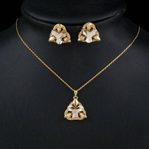 Triangle Flower Stud Earrings & Pendant Necklace Set - KHAISTA Fashion Jewellery