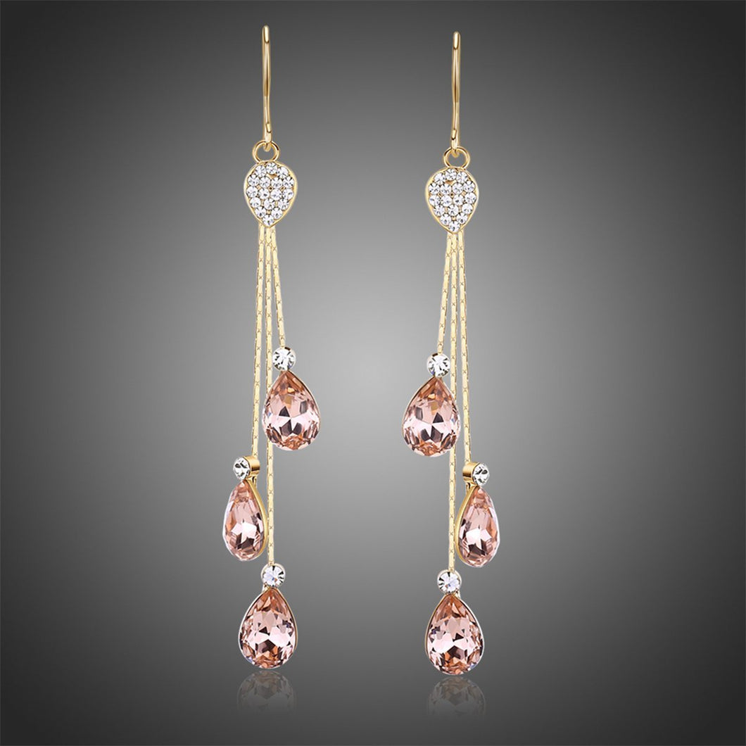 Water Drop Crystal Dangling Earrings -KPE0345 - KHAISTA Fashion Jewellery