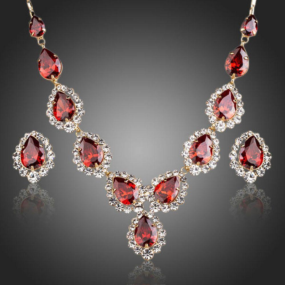 Water Drop Merlot Necklace & Stud Earrings Set - KHAISTA Fashion Jewellery