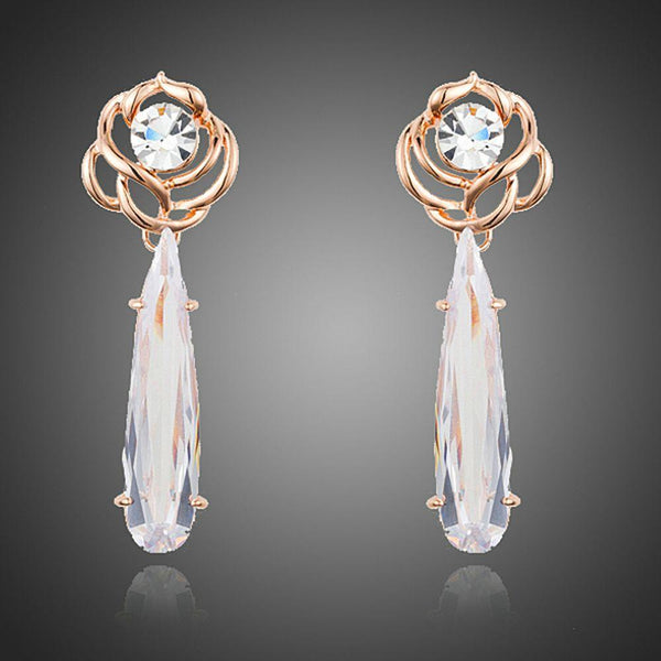 KHAISTA waterfall CZ drop earrings on white background
