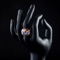 Side angle view highlighting the comfortable band silhouette of the luxury artisan crystal wedding ring