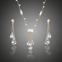 Khaista white crystal waterdrop jewellery set on white background