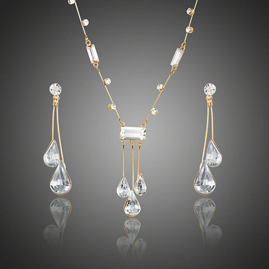Khaista white crystal waterdrop jewellery set on white background