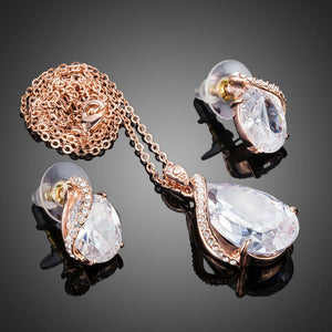 White Cubic Zirconia Stud Earrings + Pendant Necklace Set - KHAISTA Fashion Jewellery