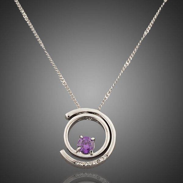 KHAISTA white gold crystal chain necklace on white background