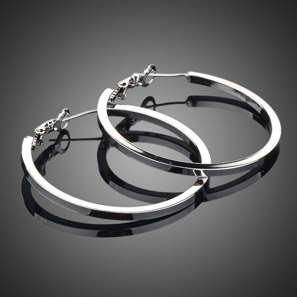 White Gold Classic Hoop Earrings -KPE0023 - KHAISTA Fashion Jewellery