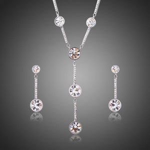 White Gold Classic Y Style Clear Crystal Jewelry Set - KHAISTA Fashion Jewellery