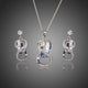 Blue Crystal Necklace and Earrings Set in White Gold Tone