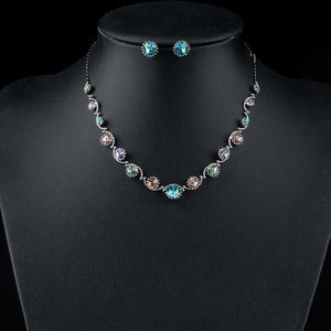 White Gold Color Multi Color Stellux Austrian Crystal Necklace and Earrings Set - KHAISTA Fashion Jewellery
