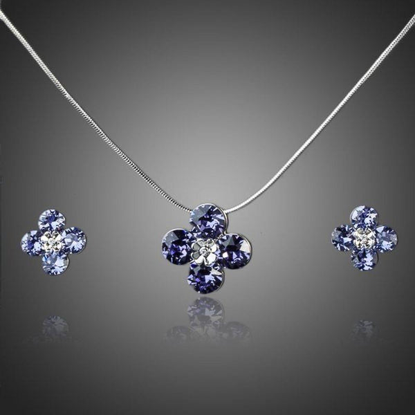 KHAISTA purple Stellux floral stud earrings necklace set