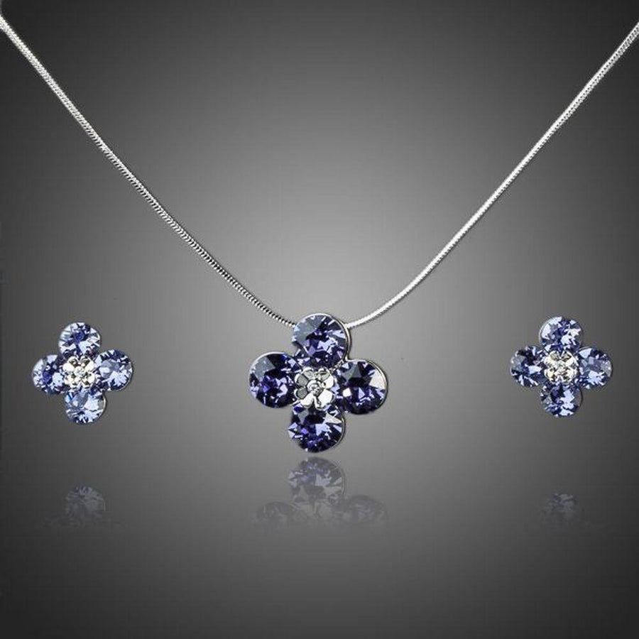 KHAISTA purple Stellux floral stud earrings necklace set