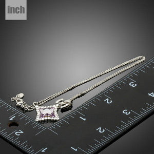 White Gold Color Quadrilateral Bowknot Crystals Long Link Chain Necklace KPN0202 - KHAISTA Fashion Jewellery
