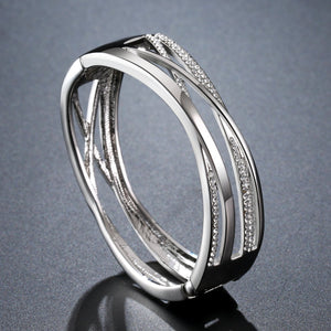 White Gold Crystal Bangle -KBQ0112 - KHAISTA Fashion Jewelry