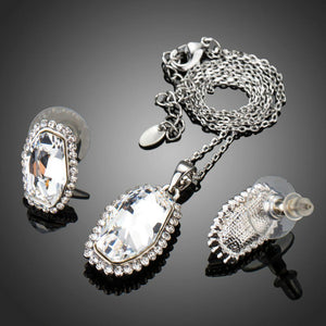 White Gold Irregular Cut Clear Austrian Crystal Jewelry Set - KHAISTA Fashion Jewellery
