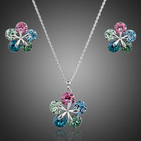 Khaista white gold multicolour floral Stellux necklace earrings set