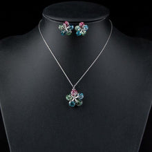 Load image into Gallery viewer, White Gold Multi Color Flower Stellux Austrian Necklace and Earrings Set - KHAISTA Fashion Jewellery
