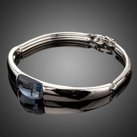 white gold geometric crystal bangle detail view by KHAISTA