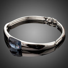 Load image into Gallery viewer, White Gold Plated Geometric Crystal Bangle - KHAISTA Fashion Jewellery
