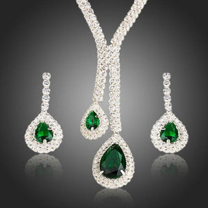 White Gold plated Green Bridal Jewelry Set - KHAISTA Fashion Jewellery