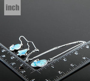 White Gold Stellux Austrian Crystal Butterfly Drop Earrings + Necklace Set - KHAISTA Fashion Jewellery