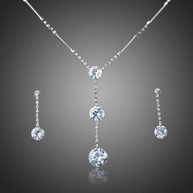 White Gold Stellux Austrian Crystal Water Drop Earrings and Necklace Jewelry Set - KHAISTA Fashion Jewellery