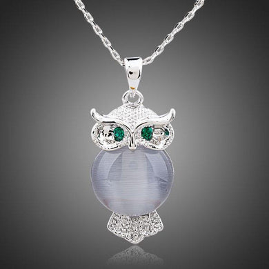 White Gold Stellux Austrian Owl Pendant Necklace KPN0098 - KHAISTA Fashion Jewellery