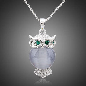 White Gold Stellux Austrian Owl Pendant Necklace KPN0098 - KHAISTA Fashion Jewellery