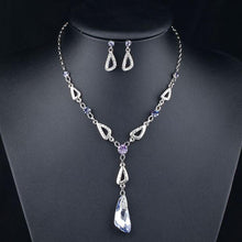 Load image into Gallery viewer, White Gold Stellux Drop Earrings and Water Drop Cubic Zirconia Necklace Set - KHAISTA Fashion Jewellery
