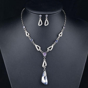 White Gold Stellux Drop Earrings and Water Drop Cubic Zirconia Necklace Set - KHAISTA Fashion Jewellery