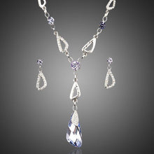 Load image into Gallery viewer, White Gold Stellux Drop Earrings and Water Drop Cubic Zirconia Necklace Set - KHAISTA Fashion Jewellery

