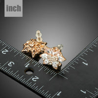 white rose CZ stud earrings detail view by KHAISTA