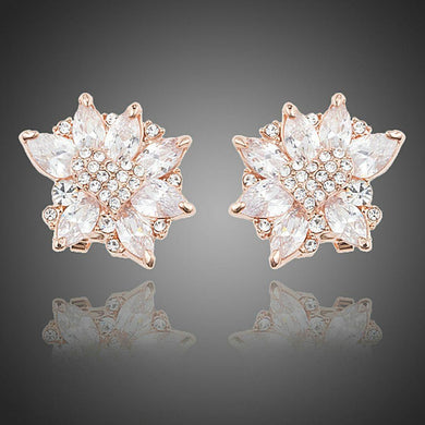 White Rose Cubic Zirconia Stud Earrings - KHAISTA Fashion Jewellery