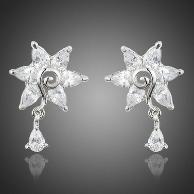 White Rose Cubic Zirconia Water Drop Earrings - KHAISTA Fashion Jewellery