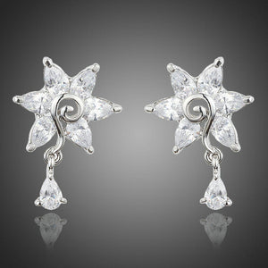 White Rose Cubic Zirconia Water Drop Earrings - KHAISTA Fashion Jewellery