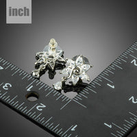 white rose CZ waterdrop earrings detail view by KHAISTA