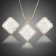 White Square Owl Print Crystal Necklace and Earrings Set