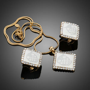 White Square Owl Print Necklace + Earrings Set - KHAISTA Fashion Jewellery